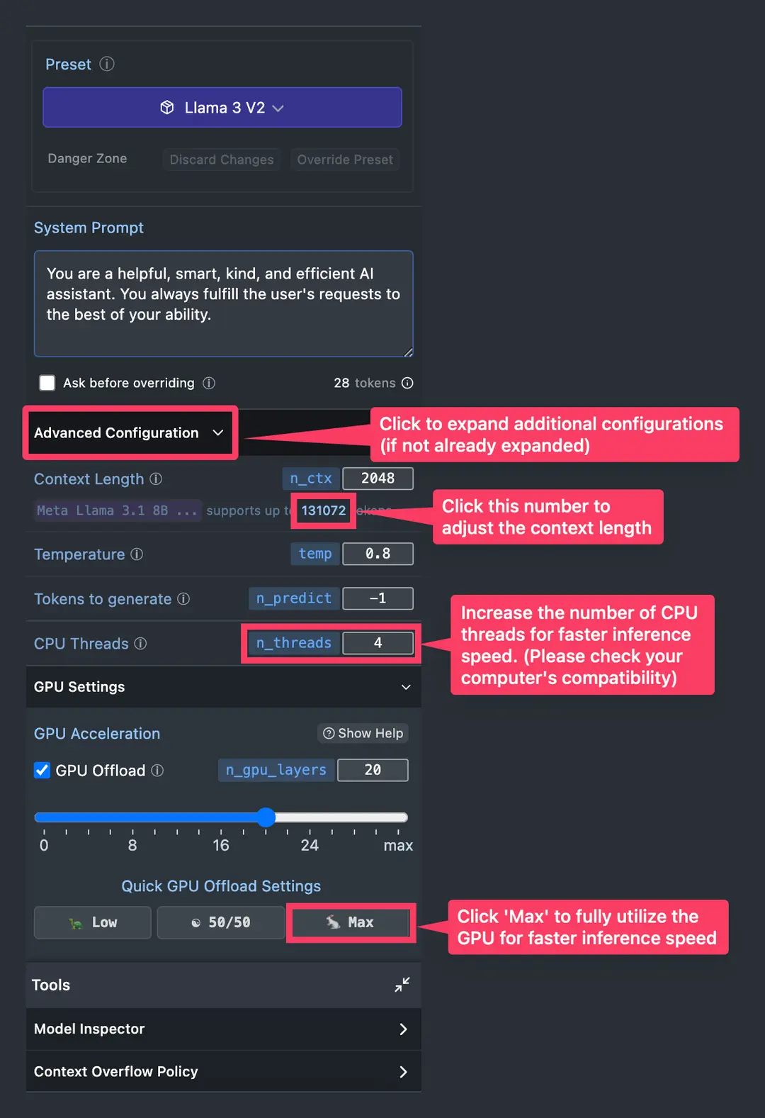 LM Studio Advanced Configuration (details)